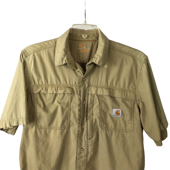 Men's Carhartt Force Dark Khaki Short Sleeve Button Down Work Shirt. Size Medium - Picture 3 of 16